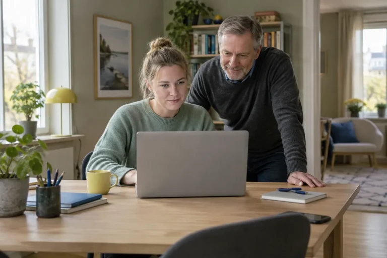 En dotter hjälper sin pappa att snabba upp den gamla datorn